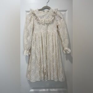 Bebe Organic Cream Floral Lace Long Sleeve Dress
